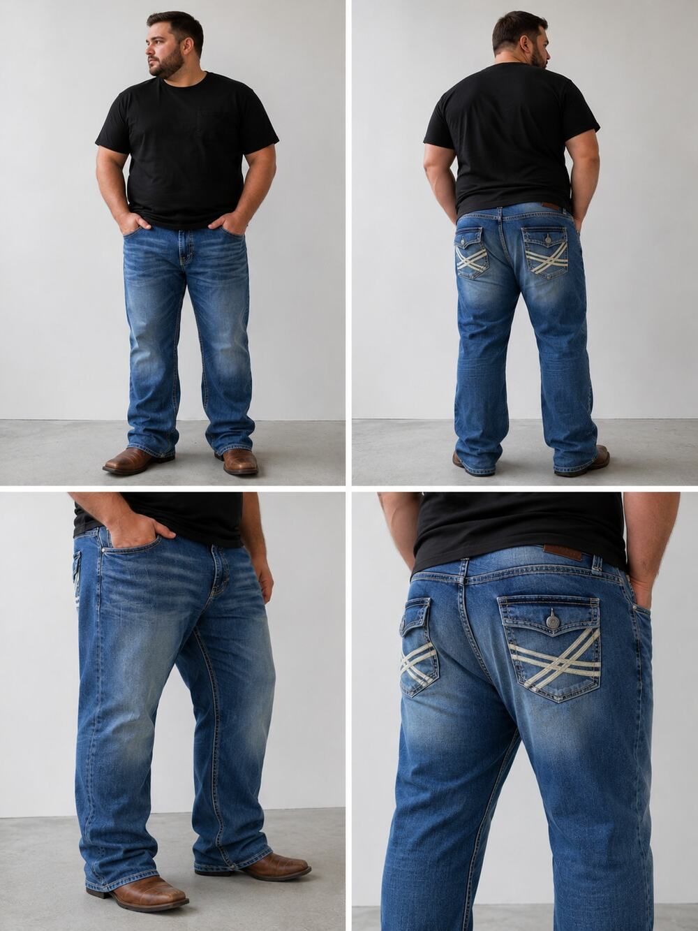 TK Axel Slim Boot Jeans Men's 38x30 Medium Wash Y2K Bootcut Denim Buckle Style